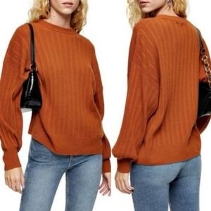 Topshop Light Brown Ribbed Crewneck Dropped Shoulder Sweater Women's Size Small
